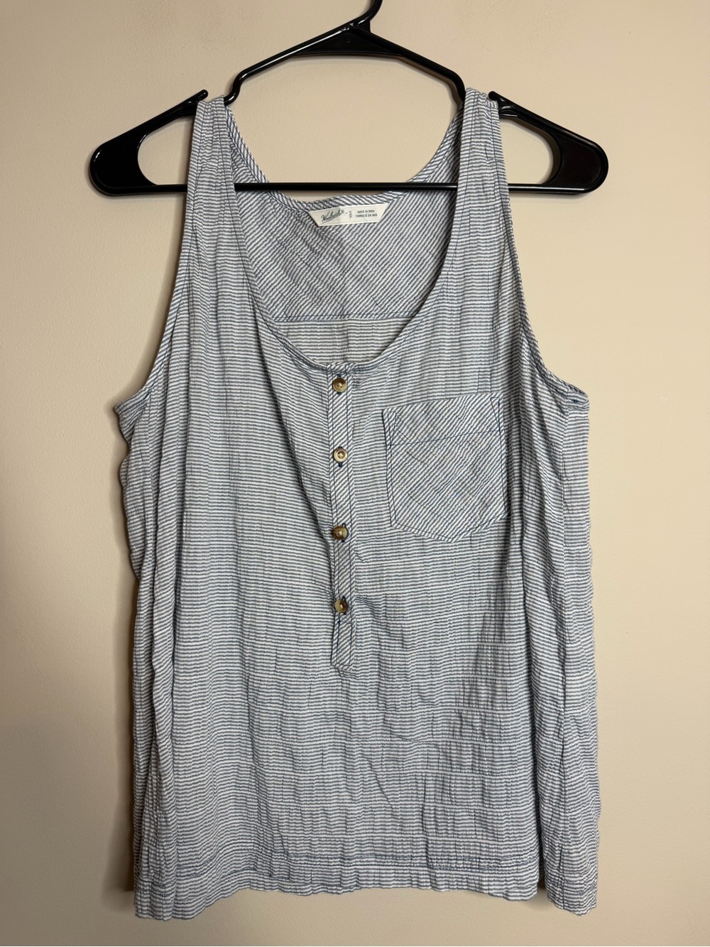 Woolrich Navy & White Mini-Stripe Seersucker Button Tank Small